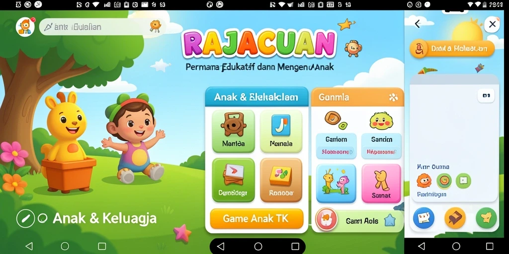 Tampilan antarmuka aplikasi RAJACUAN yang menarik dan ramah anak.